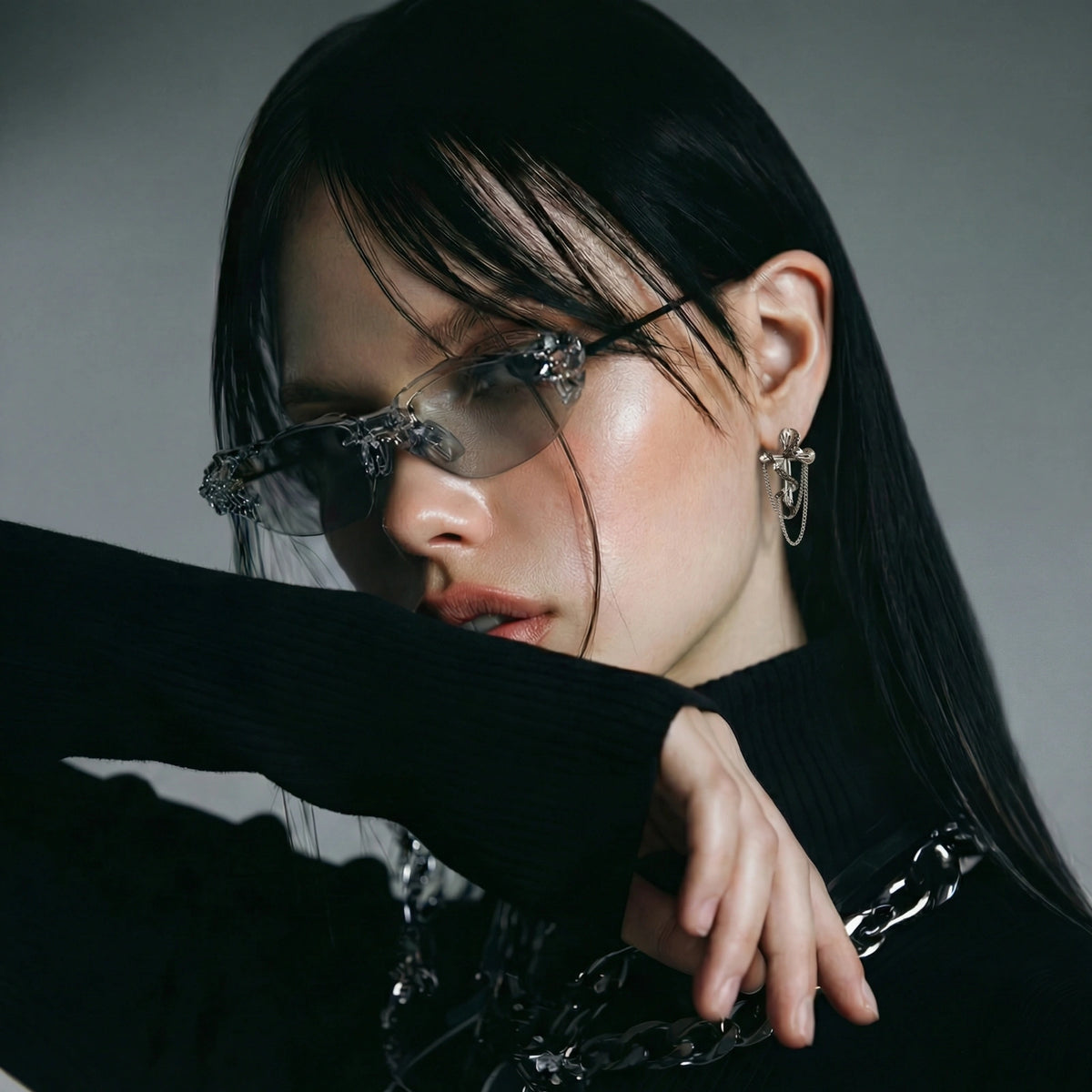 Serpent Cross Chain Earrings