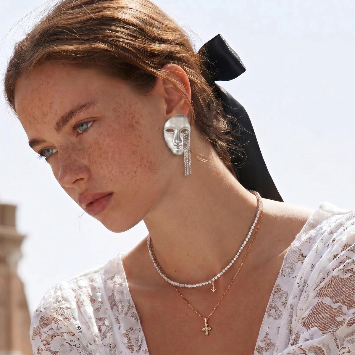Surreal Face Chain Earrings