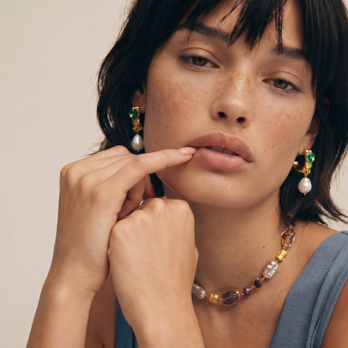 Heart Drop Pearl Earrings — view 5