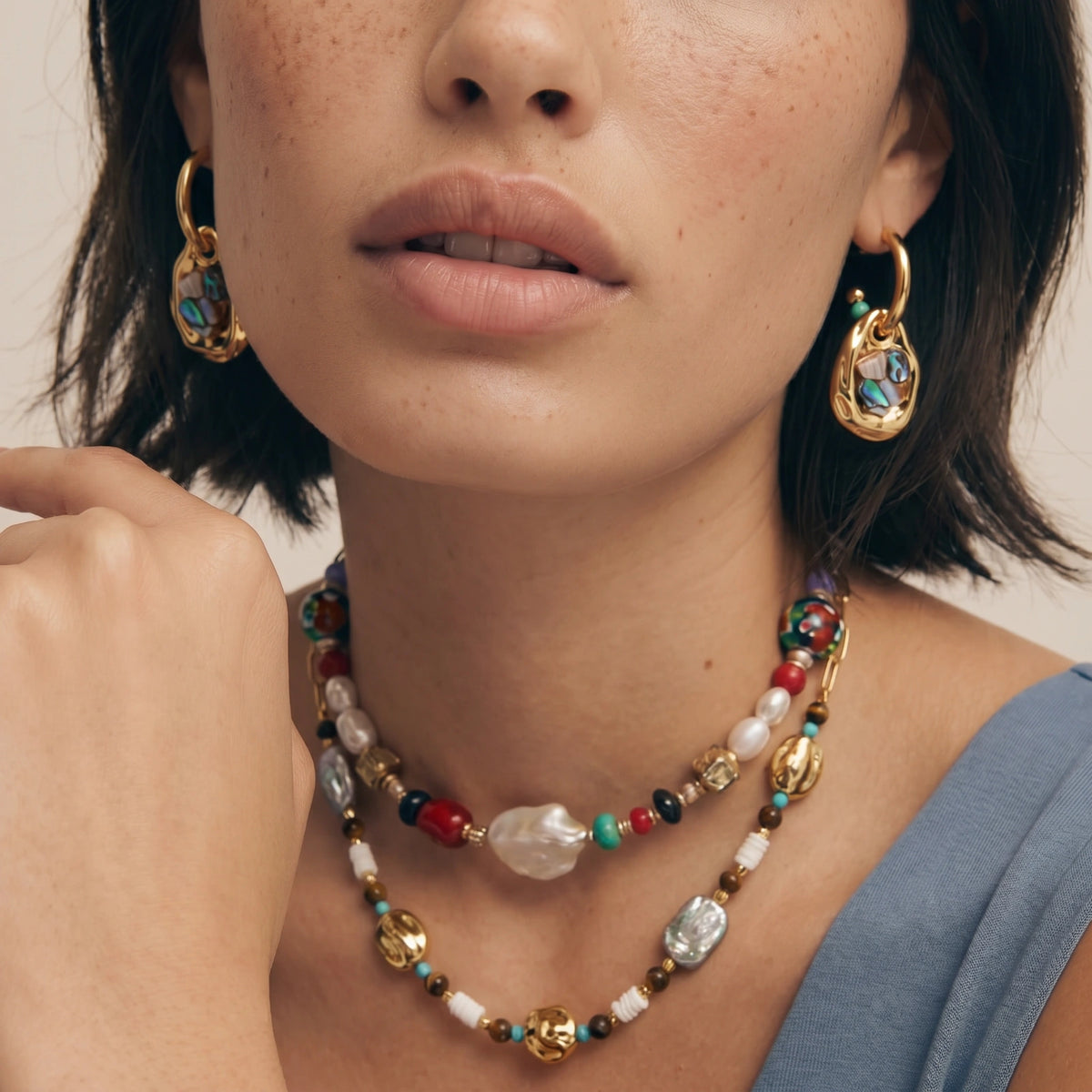 Shell Mosaic Convertible Hoops — view 5