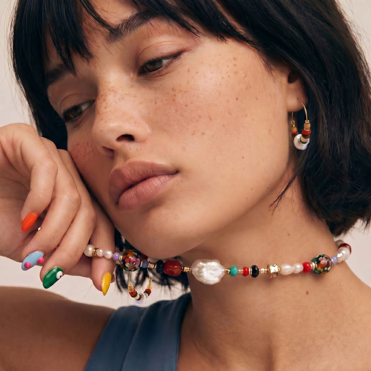 Bohemian Pearl Stack Earrings — view 5