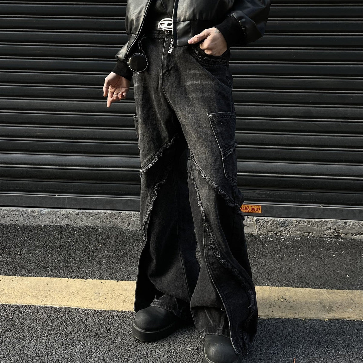 Black Washed Straight-Leg Jeans — original supplier garment photograph