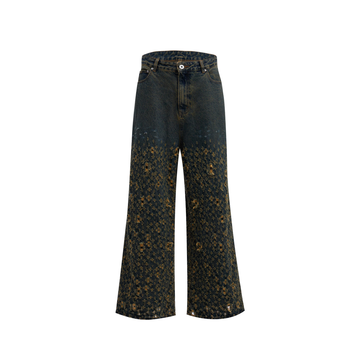 Distressed Straight-Leg Jeans — original supplier garment photograph