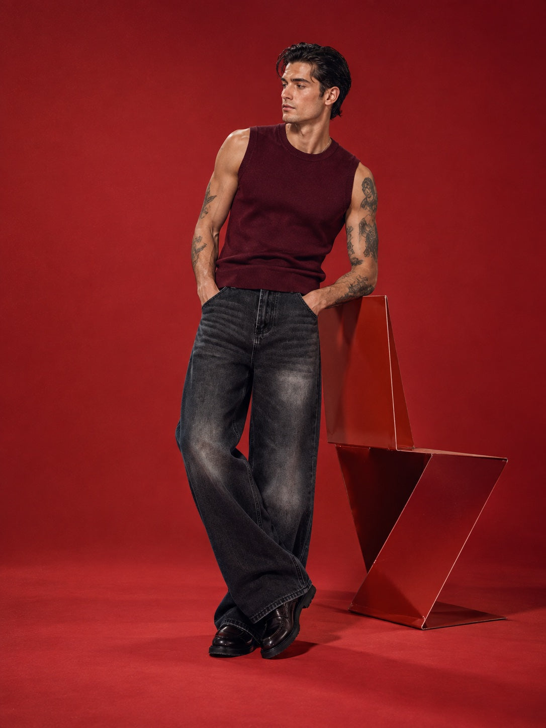 SABRE Straight-Leg Jeans — style2 editorial, leather footwear