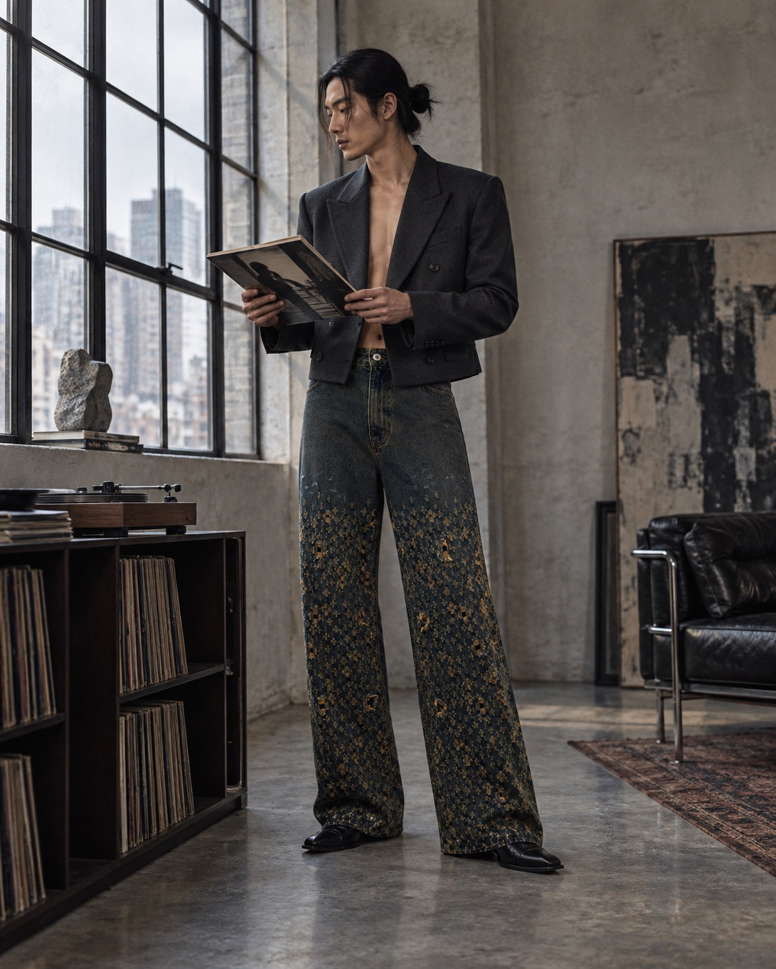 RAZOR Distressed Straight-Leg Jeans — style2 editorial, leather footwear